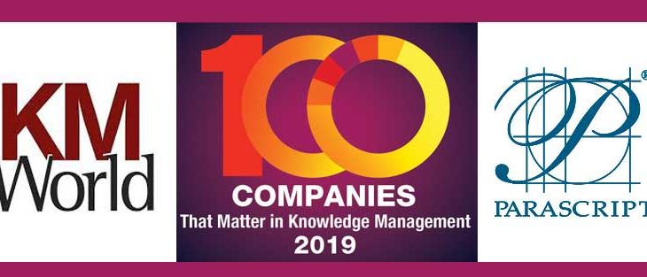 Parascript Named by KMWorld 2019 in 100 Companies that Matter in KM