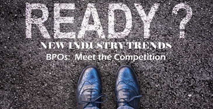 oxford shoes on asphalt with text asking if you're ready to meet the new industry trends in BPO