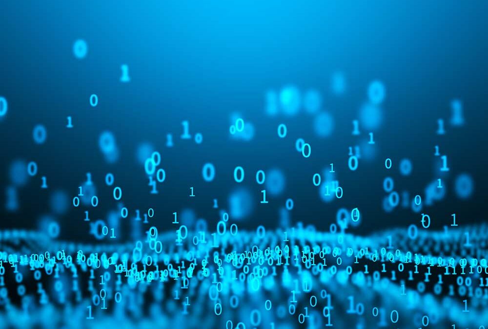 abstract blue image of ones and zeroes